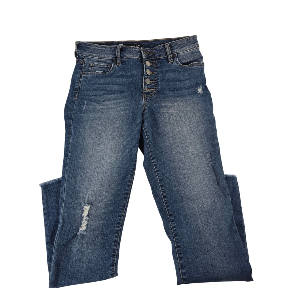 Kut from the Kloth Connie High Rise Ankle Skinny Jeans Button Fly Distressed 2